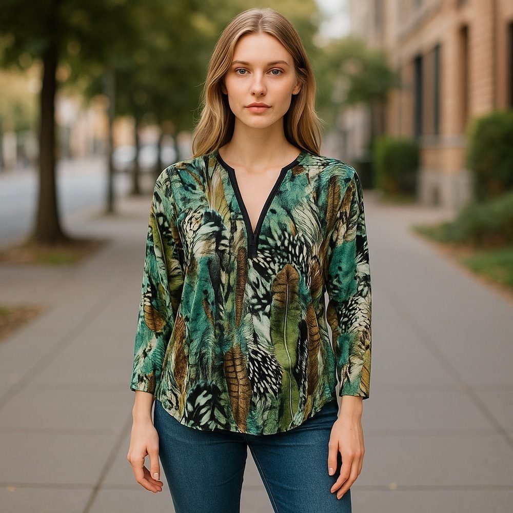 Women’s Green Full Zip Long Sleeve Blouse
New